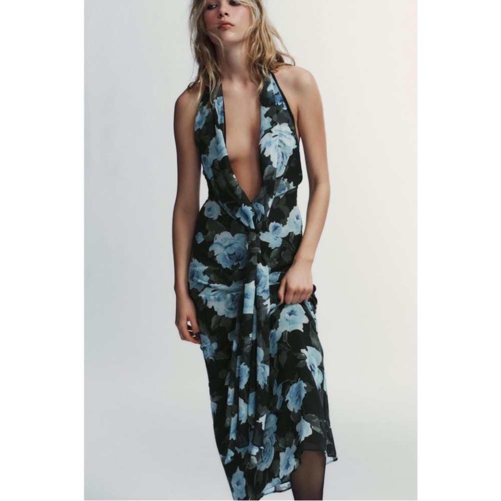 NWT Zara Long Floral Print Knotted Dress